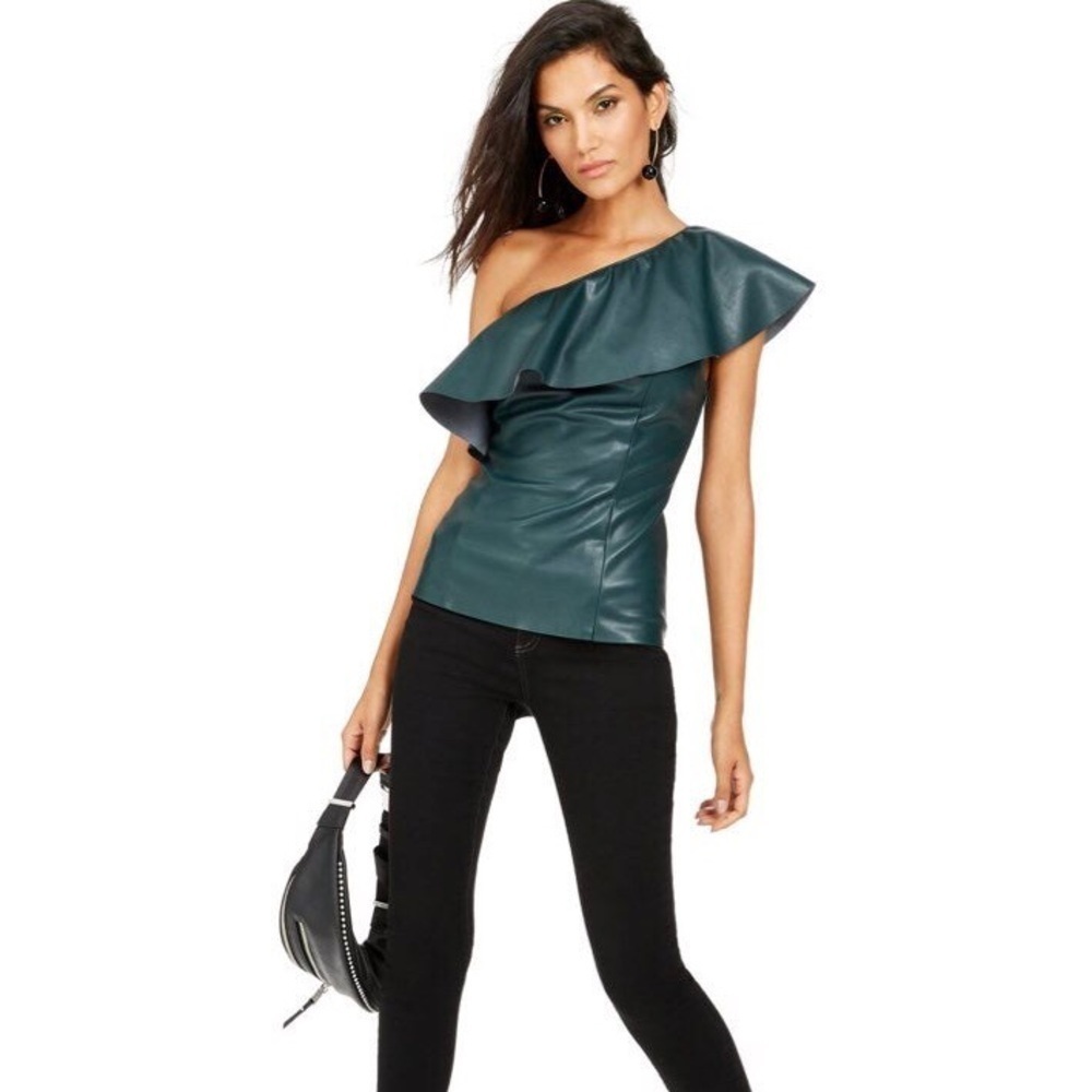 NWT Faux Chocolate Leather One Shoulder Blouse XXL